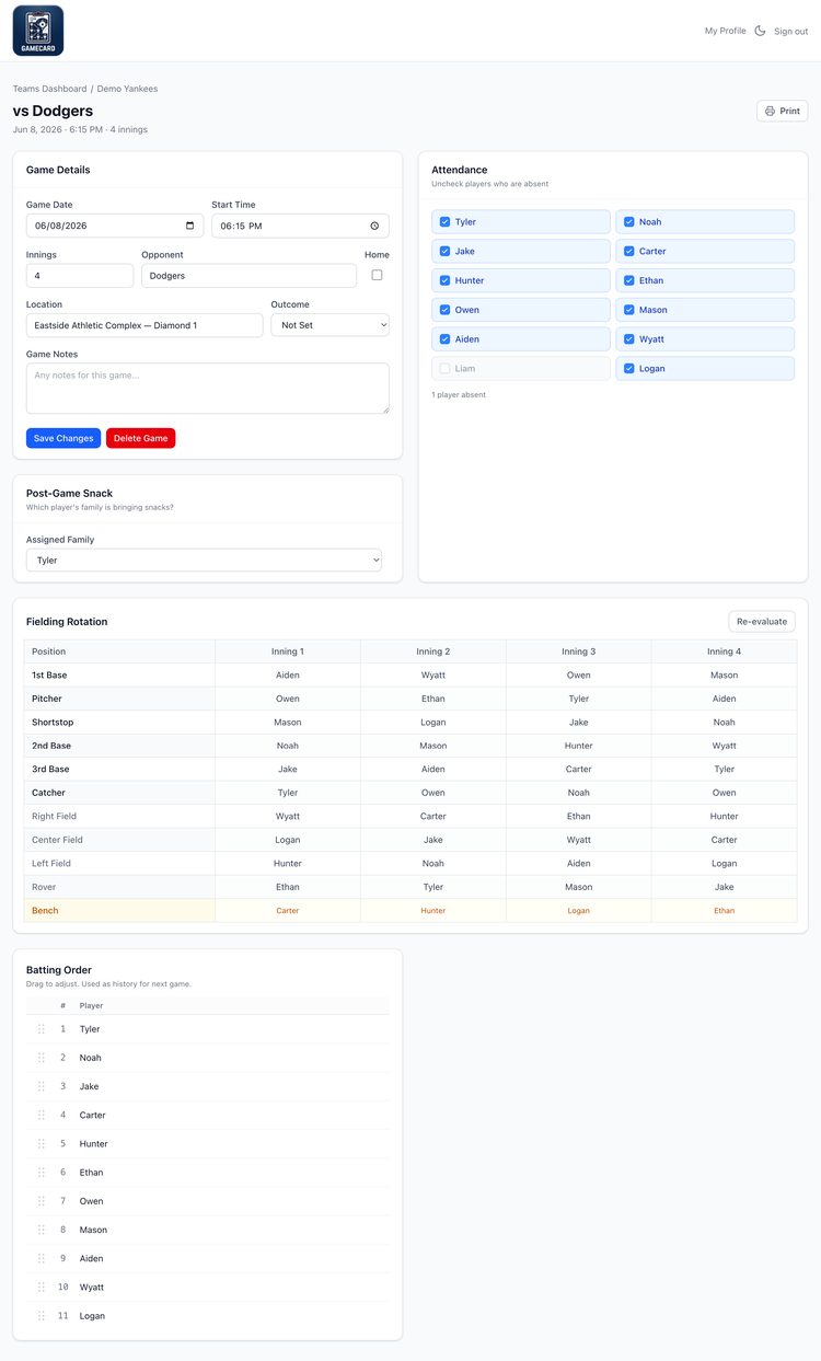 Screenshot: GameCard Game Details Page